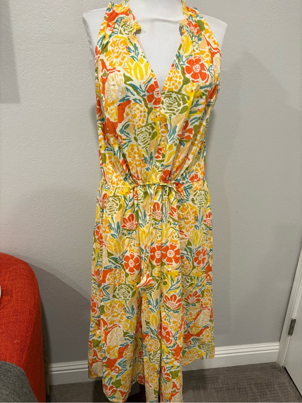 Yellow floral spring summer midi dress by Velvet size S